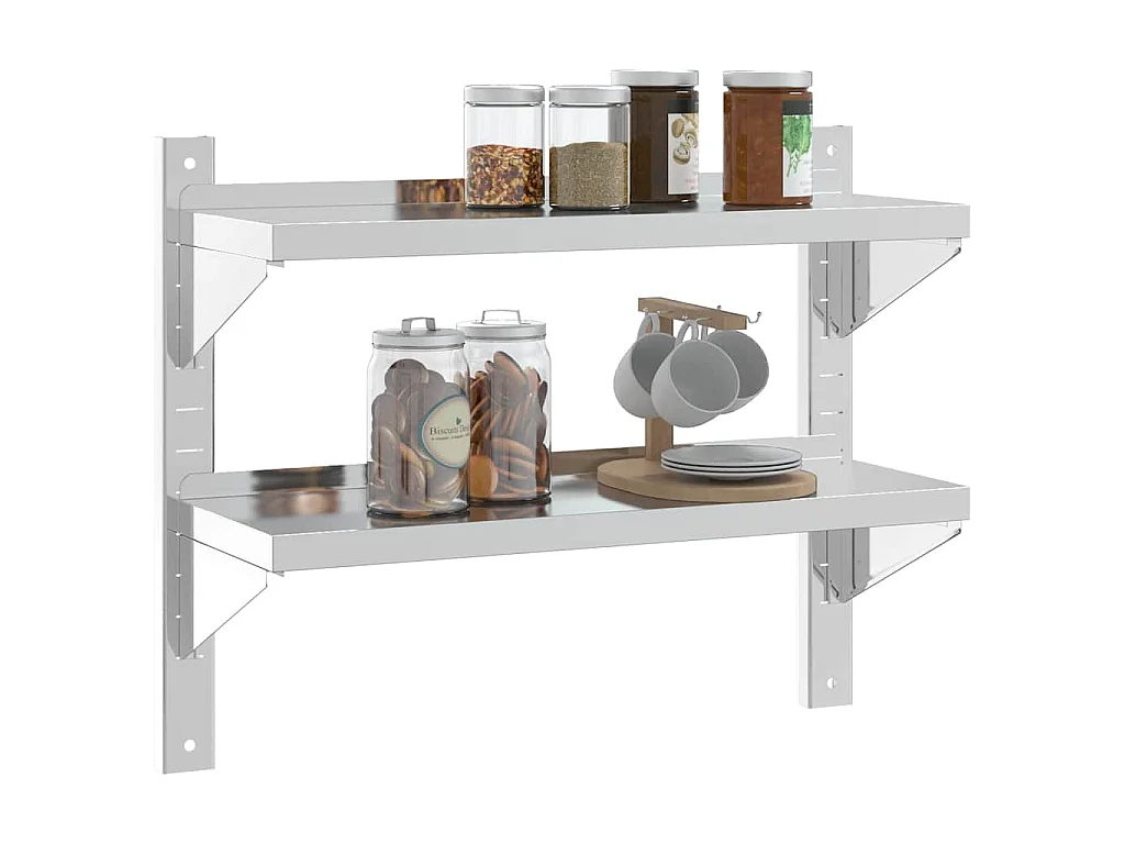 Wandschap 2-laags 75x23,5x60 cm roestvrijstaal zilverkleurig