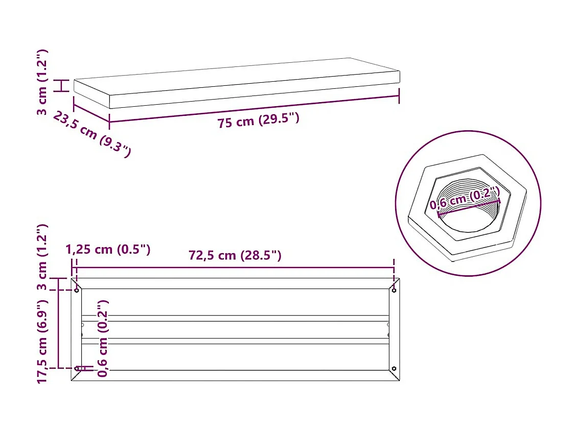 Wandregale 2 Stk. 75x23,5x3 cm Schwarz Edelstahl