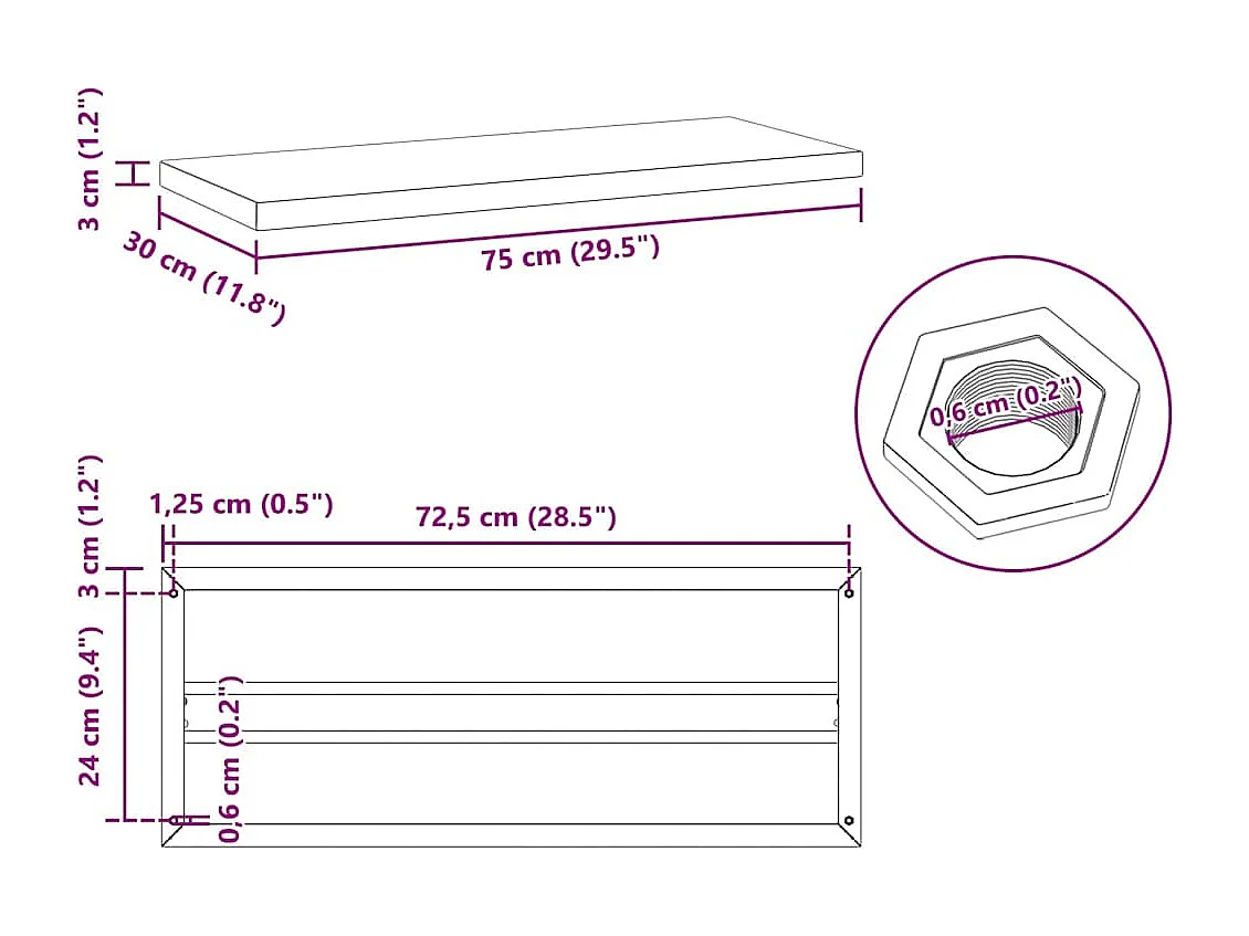 Wandregale 2 Stk. 75x30x3 cm Schwarz Edelstahl