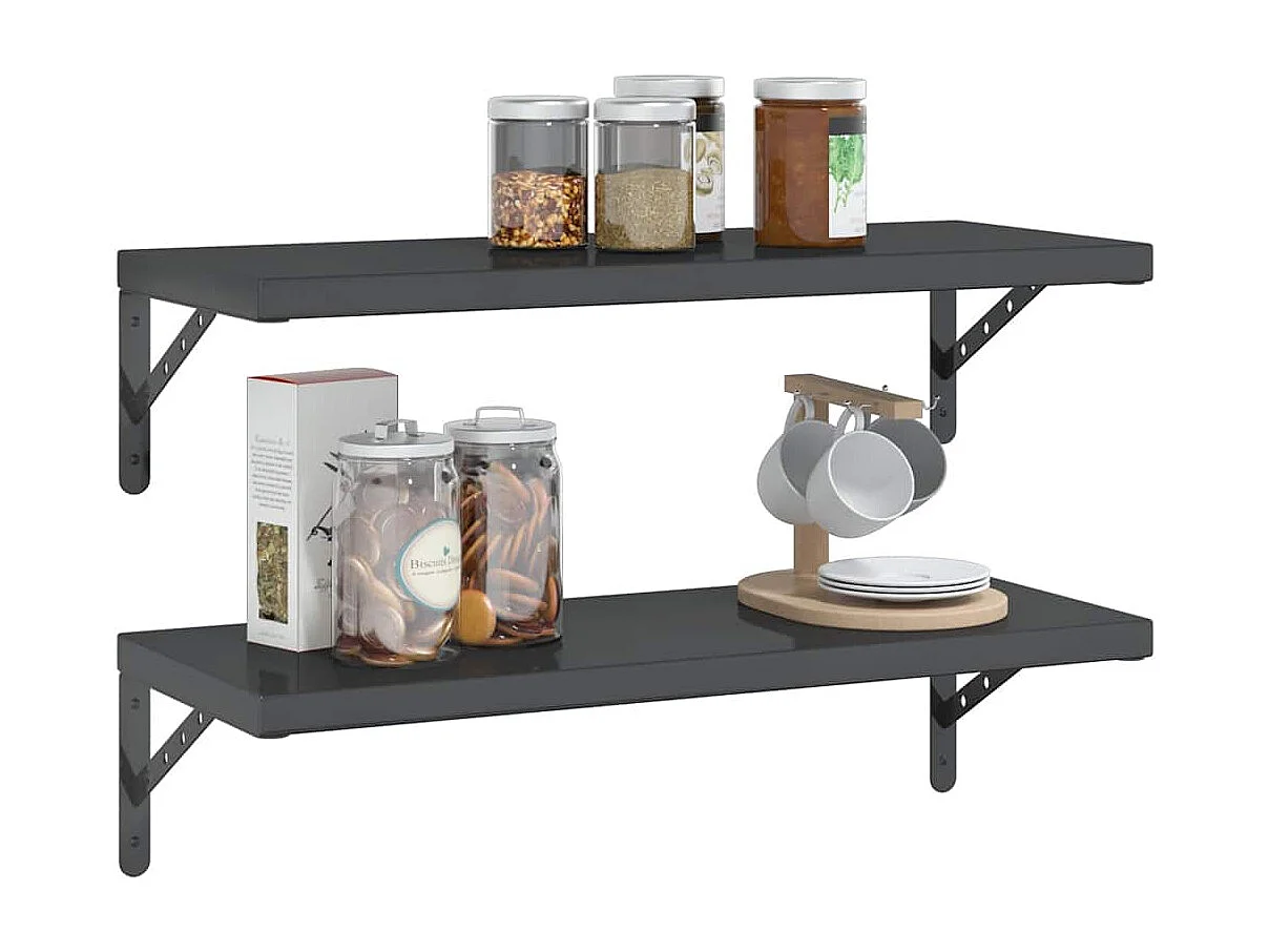 Étagères murales 2 pcs 75x30x3 cm noir acier inoxydable