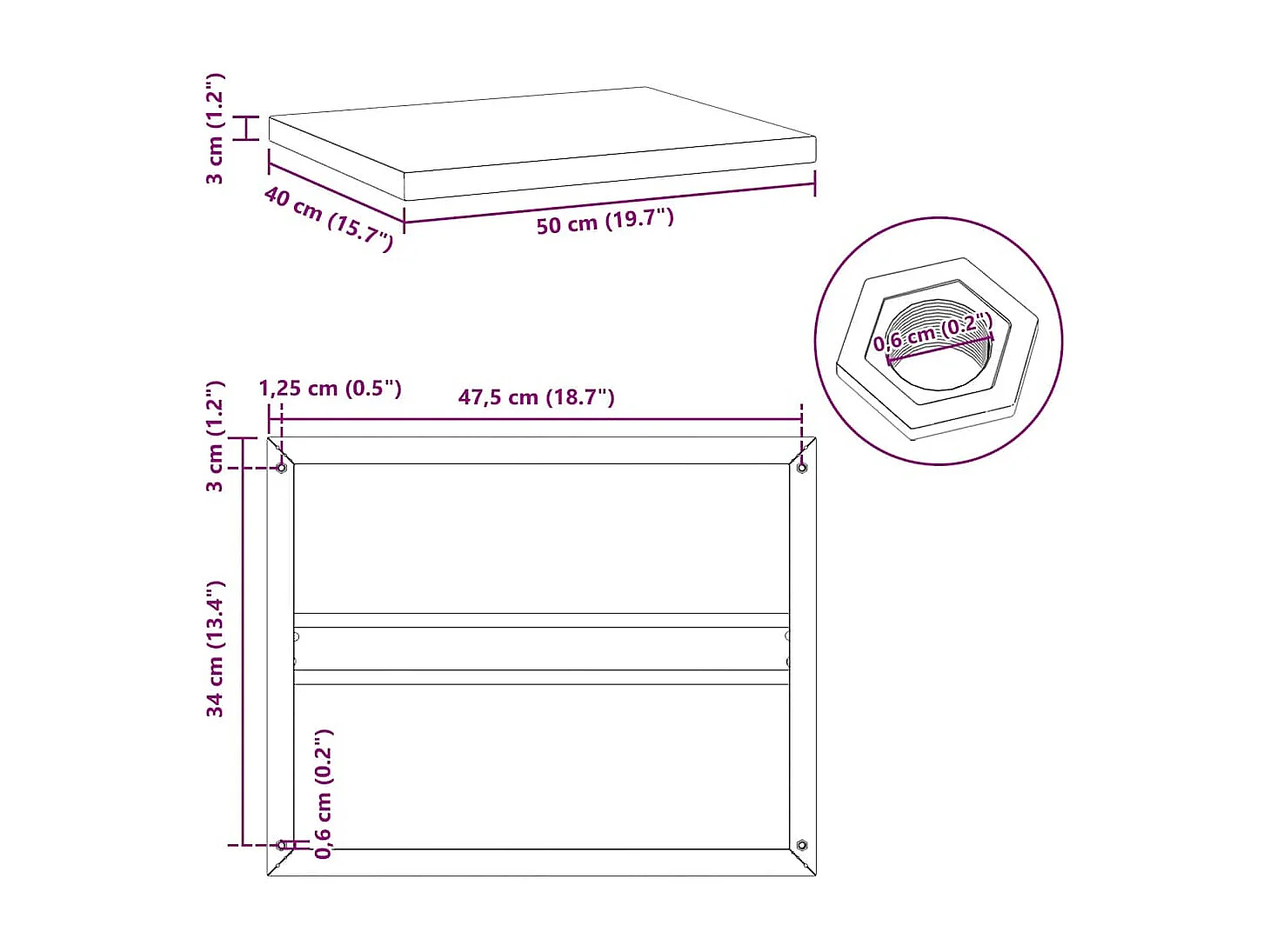 Wandregale 2 Stk. 50x40x3 cm Schwarz Edelstahl