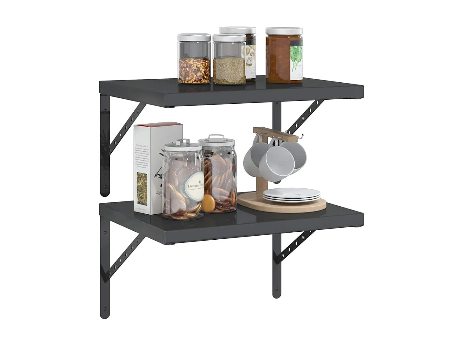 Wandregale 2 Stk. 50x40x3 cm Schwarz Edelstahl