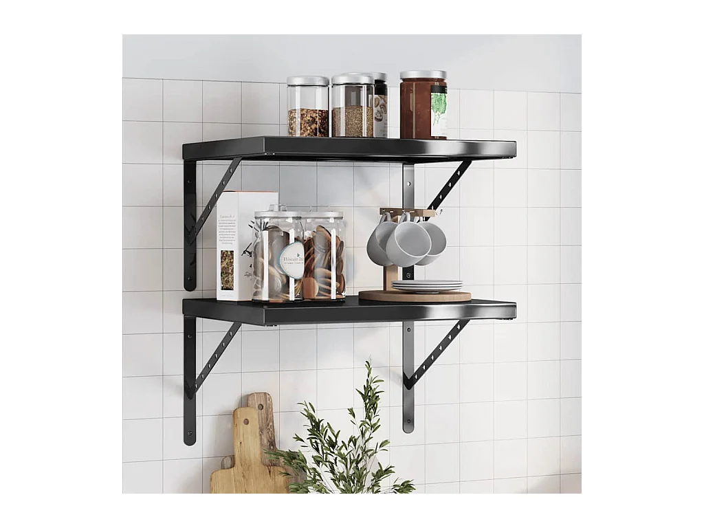 Wandregale 2 Stk. 50x40x3 cm Schwarz Edelstahl
