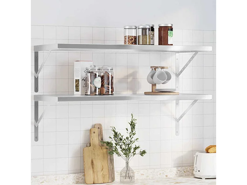 Prateleiras de parede 2 pcs 100x40x3 cm aço inoxidável prateado