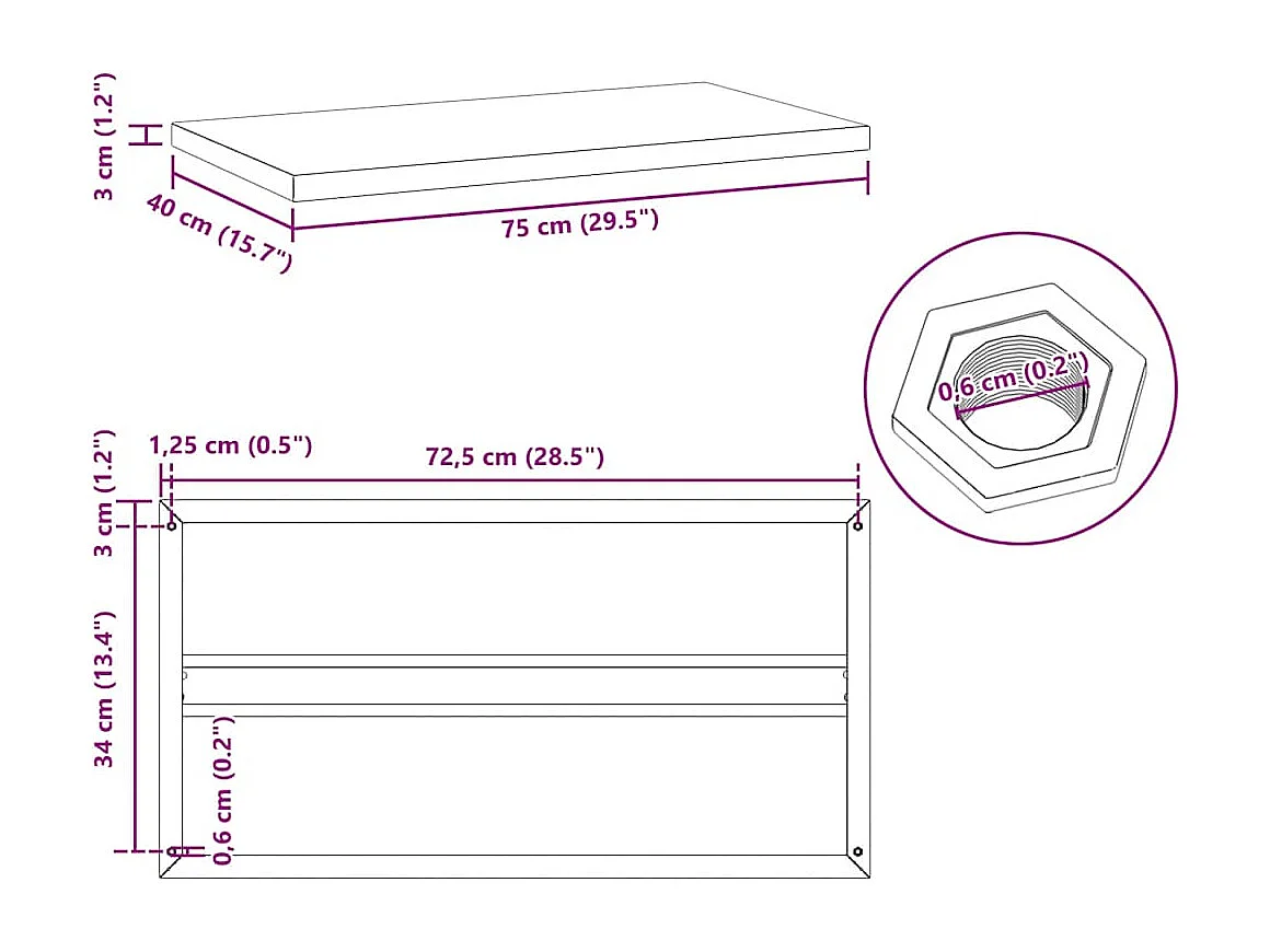 Wandregale 2 Stk. 75x40x3 cm Schwarz Edelstahl