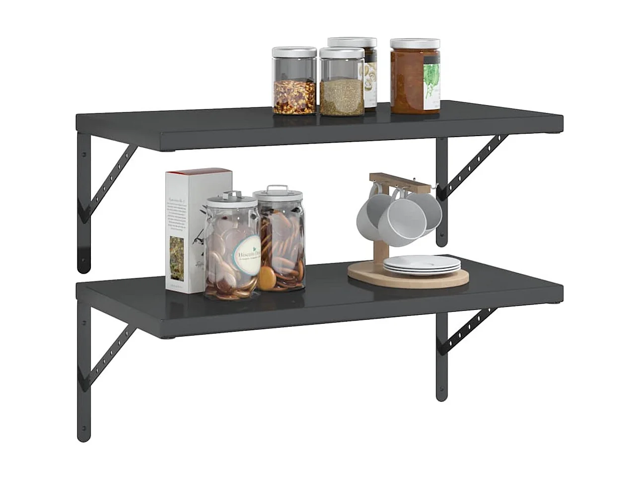 Wandregale 2 Stk. 75x40x3 cm Schwarz Edelstahl