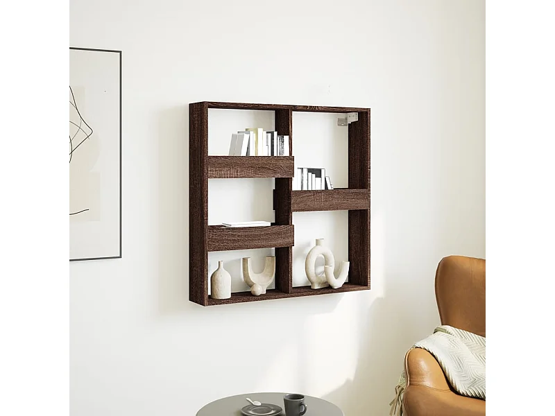 Wandkast 80x15x80 cm bewerkt hout bruin eikenkleur