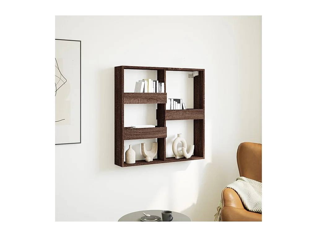 Wandkast 80x15x80 cm bewerkt hout bruin eikenkleur
