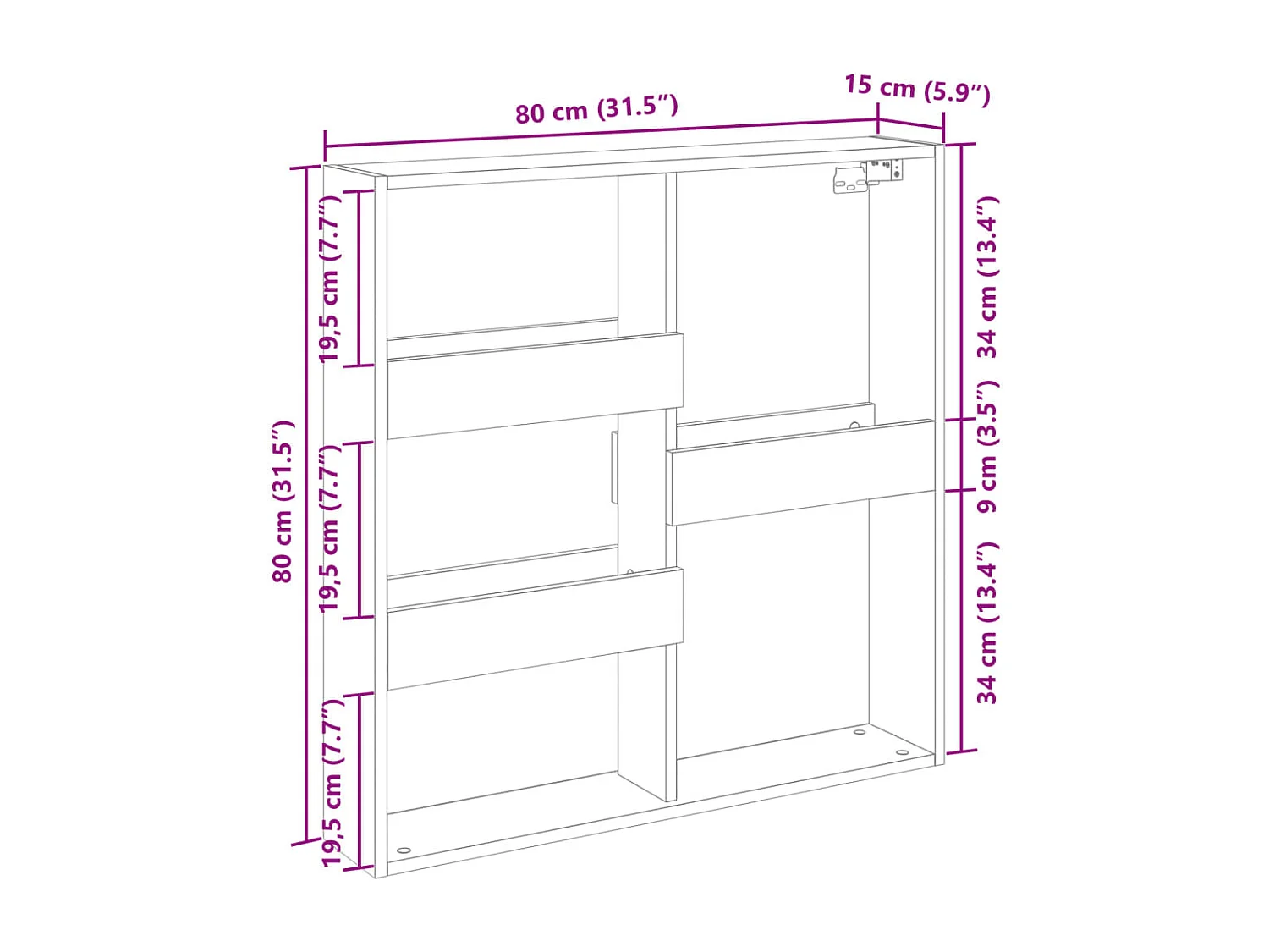 Wandschrank Braun Eichen-Optik 80x15x80 cm Holzwerkstoff