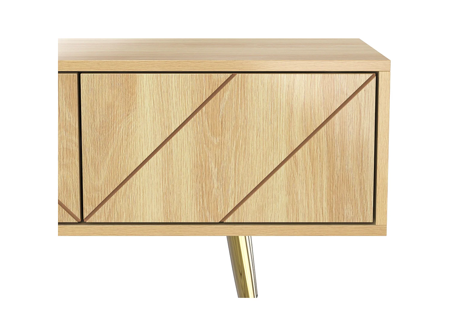 Meuble TV 160x36x42cm - avec 2 tiroirs et 2 portes - pieds dorés - Naturel