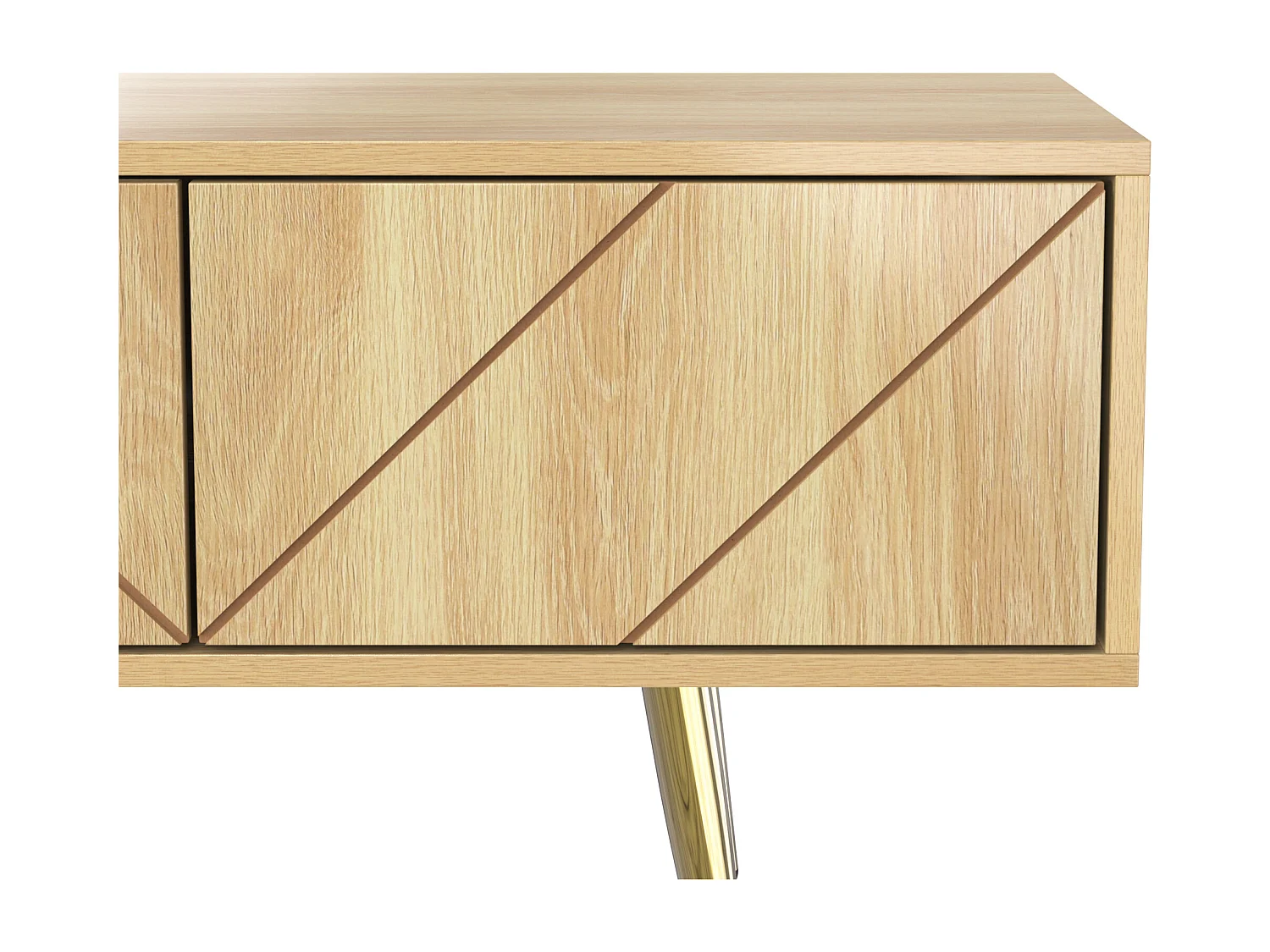 TV-meubel 160x36x42cm - met 2 lades en 2 deuren - gouden pootjes - Naturel