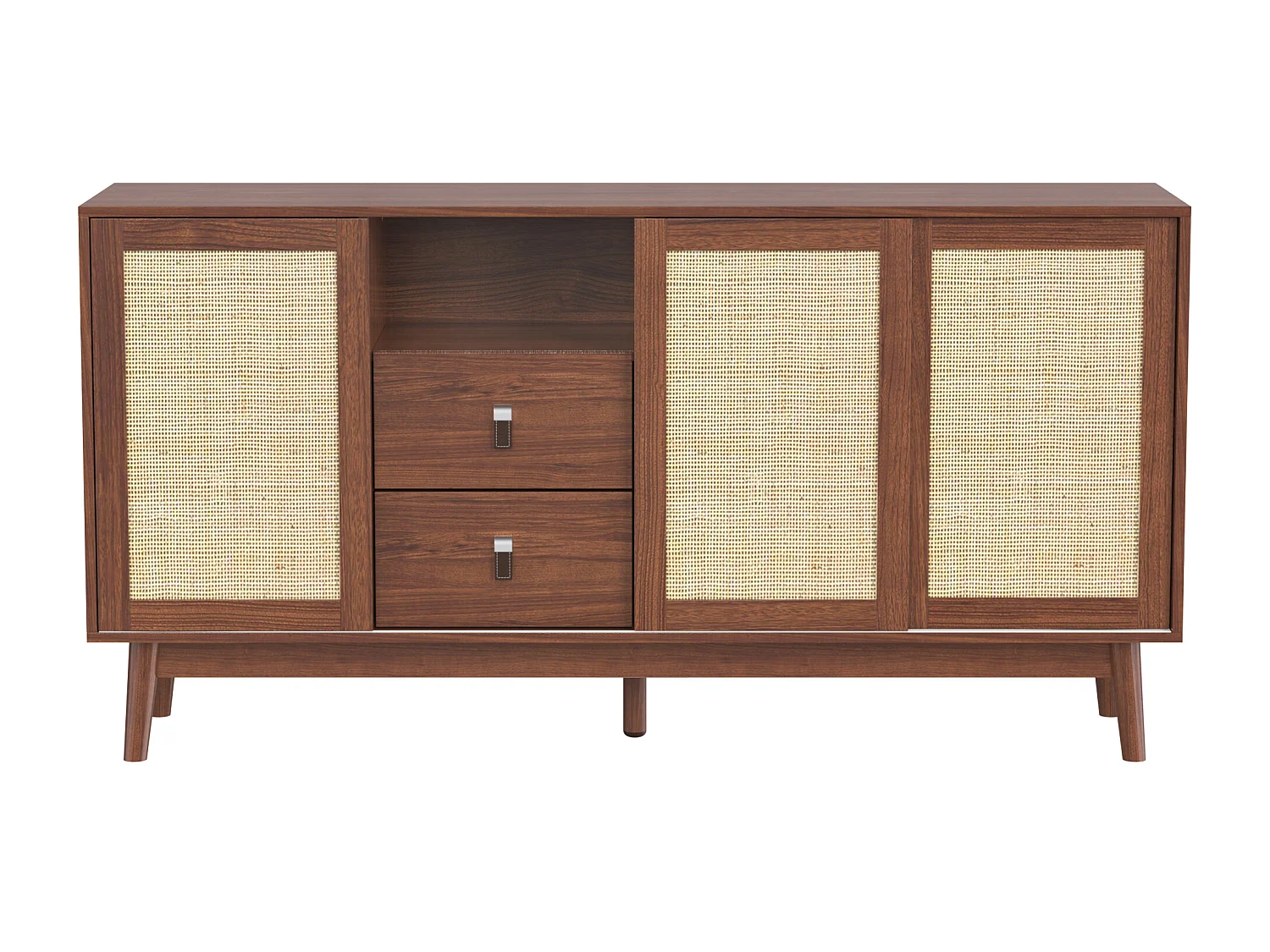 Credenza bassa - 3 ante in rattan e 2 cassetti - Marrone