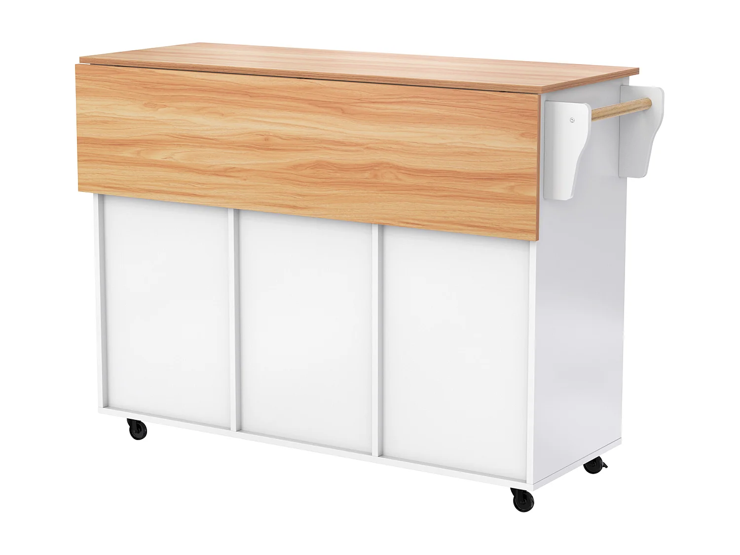 Ilot central de cuisine mobile - Plateau extensible - 2 tiroirs + portes d'armoire de rangement - Blanc
