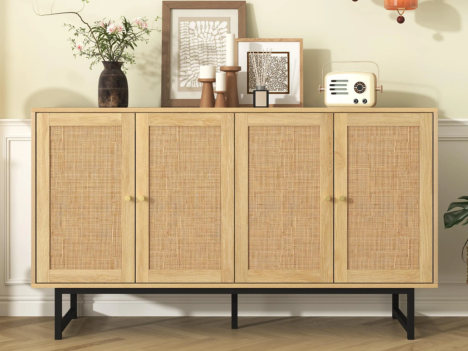 Buffet en rotin - avec 4 portes - Naturel