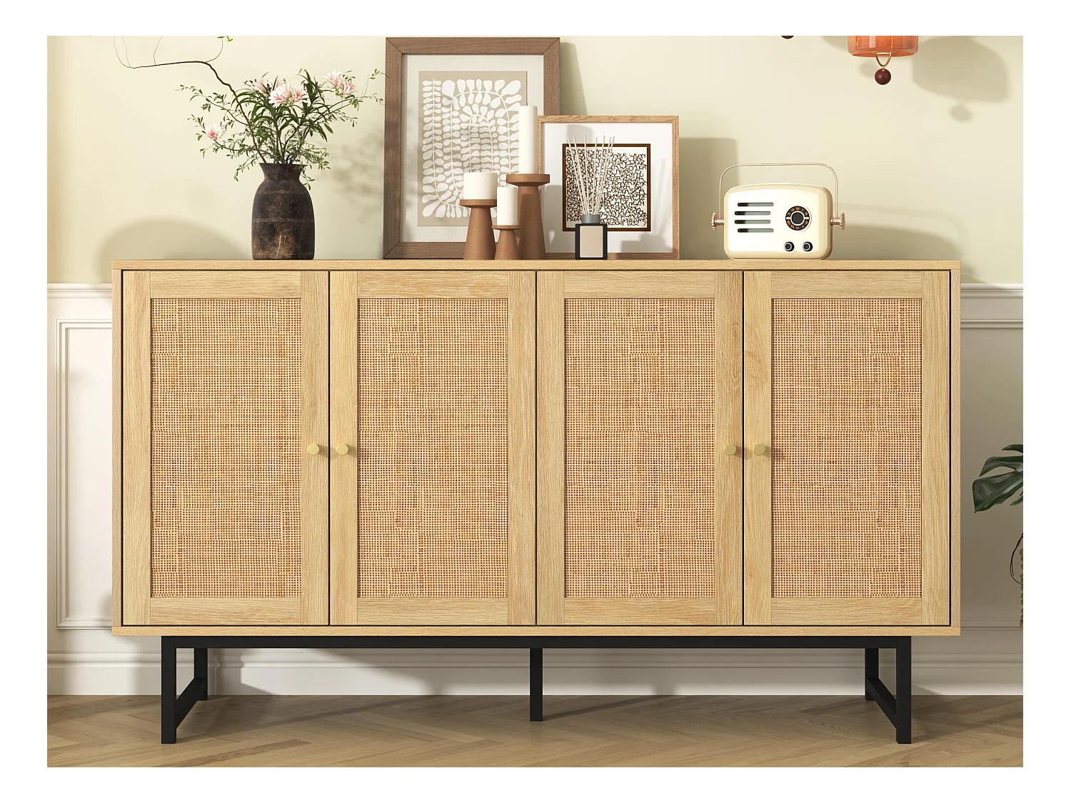 Buffet en rotin - avec 4 portes - Naturel