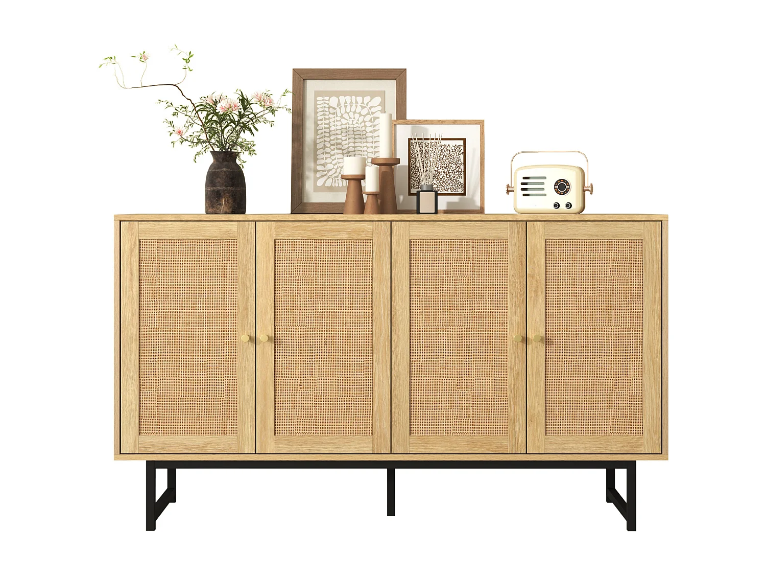 Rattan-Sideboard – mit 4 Türen – Natur