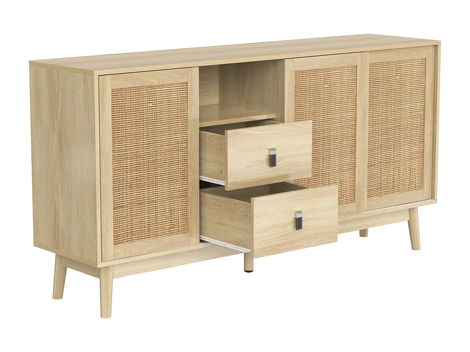 Aparador baixo - 3 portas em rattan e 2 gavetas - Natural
