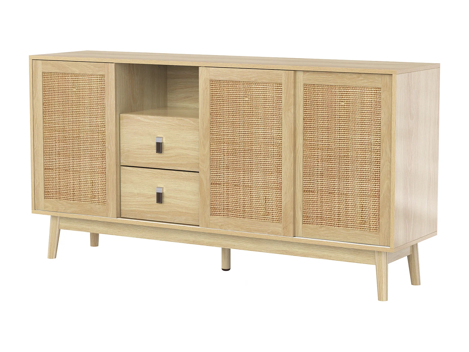 Aparador baixo - 3 portas em rattan e 2 gavetas - Natural