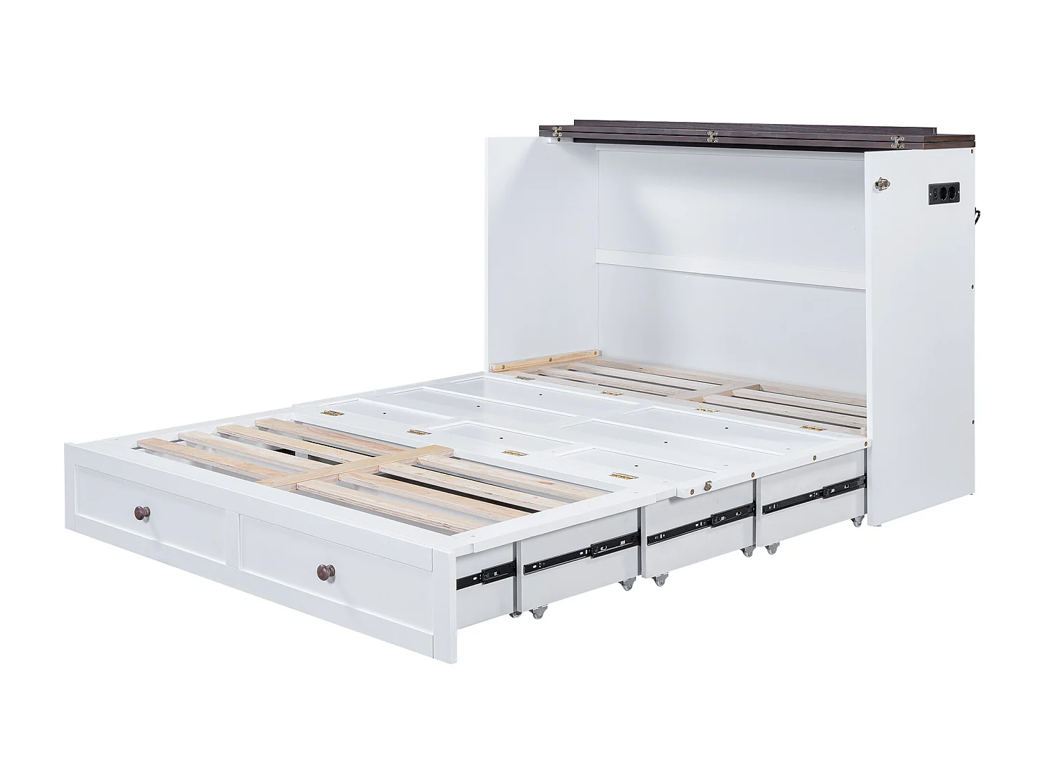 Uitschuifbaar houten bed 140x200 cm - met USB-aansluitingen en opbergruimte - Wit