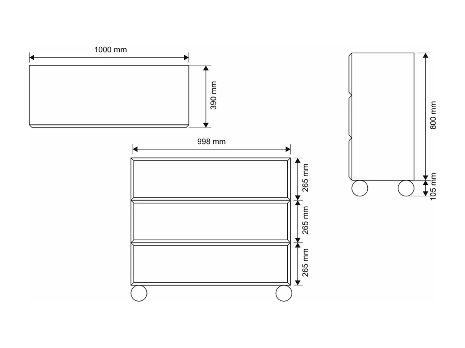 Commode - 100 cm - beige avec 3 tiroirs - CHOCOLATED