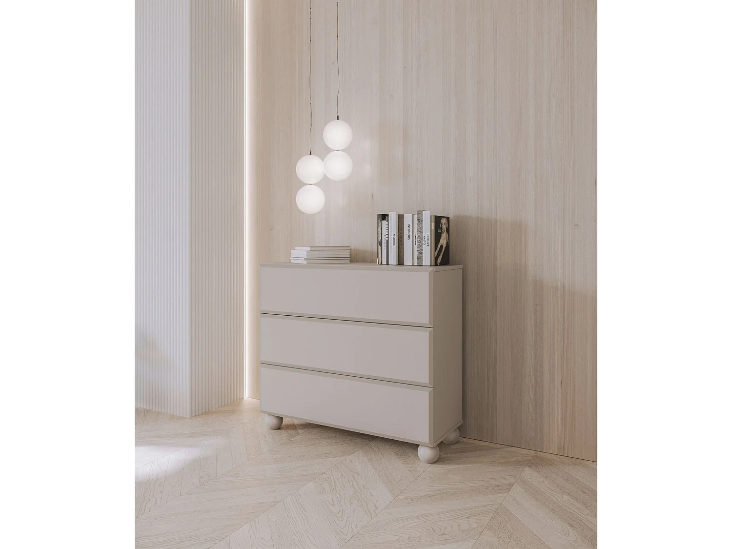 Kommode auf Kugelfüßen - 3 Schubladen - Beige - 100 cm - CHOCOLATED