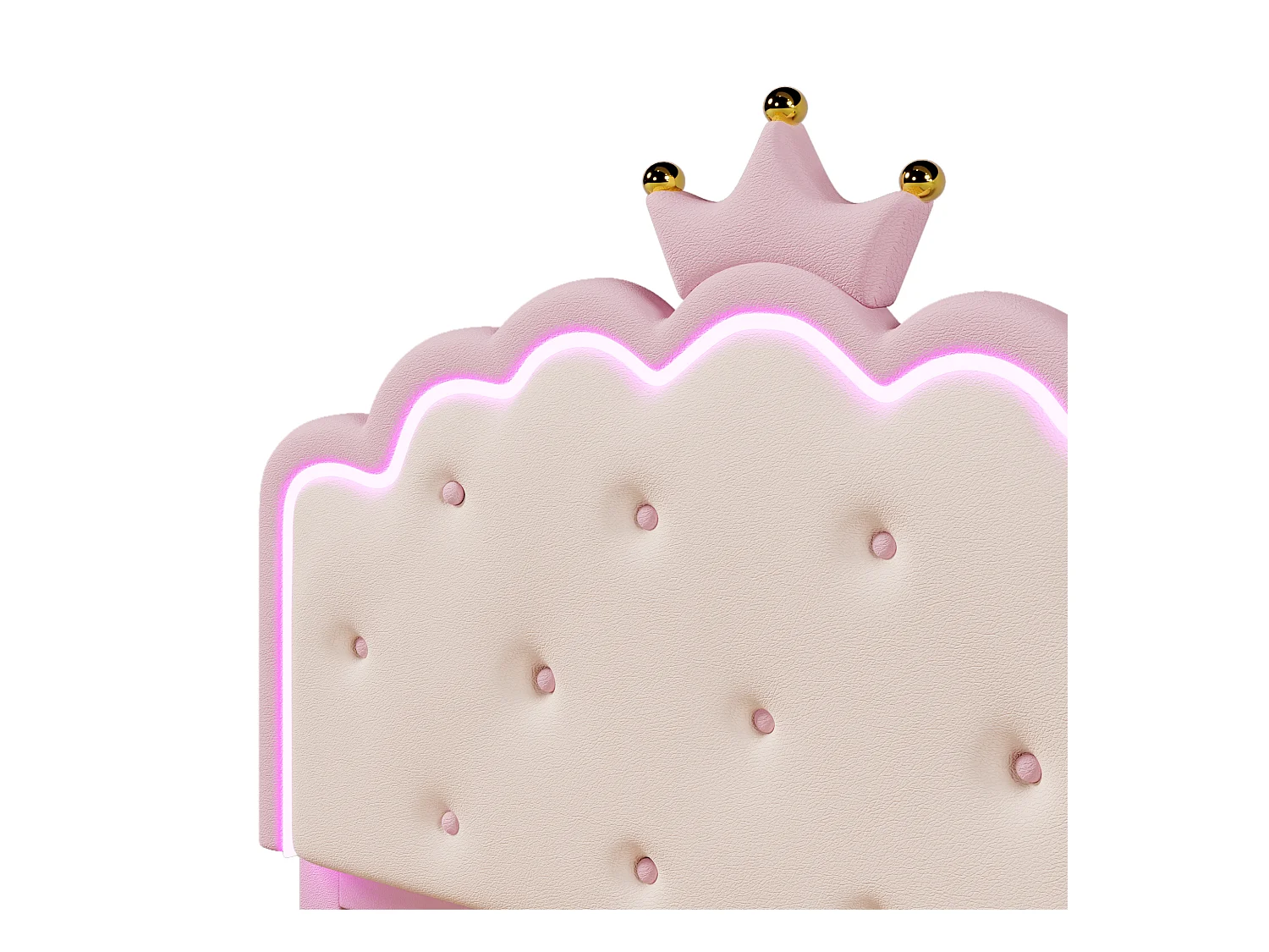 Cama tapizada 140x200cm en símil piel - con LED + 2 cajones y cama nido 90x190cm - Rosa