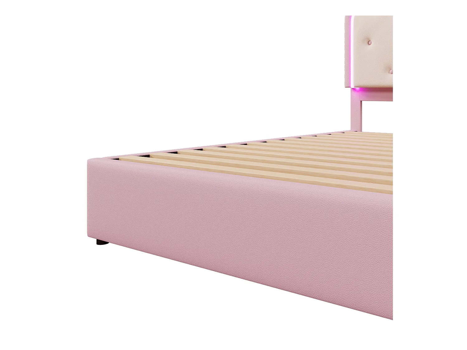 Cama tapizada 140x200cm en símil piel - con LED + 2 cajones y cama nido 90x190cm - Rosa