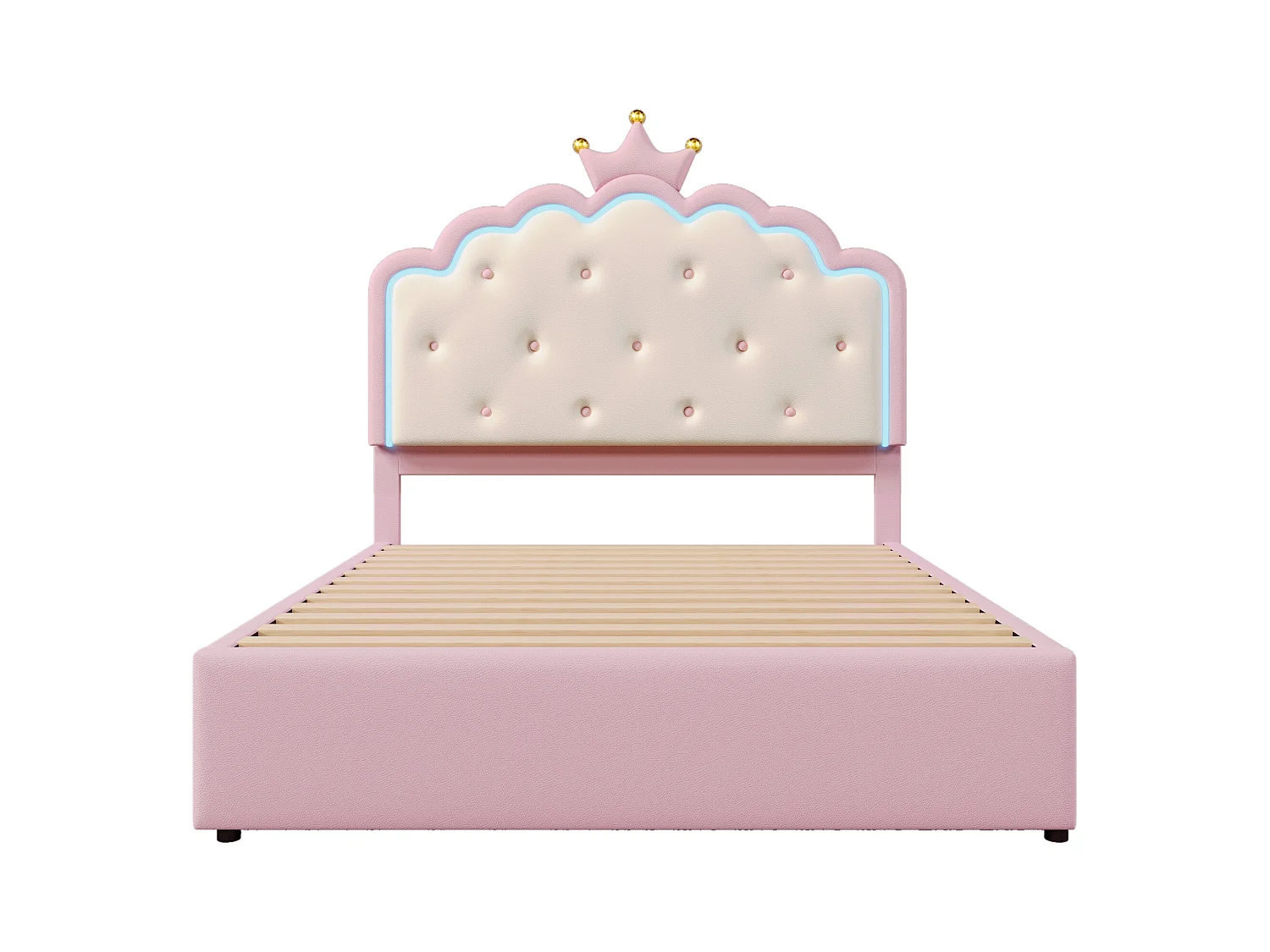 Cama tapizada 140x200cm en símil piel - con LED + 2 cajones y cama nido 90x190cm - Rosa