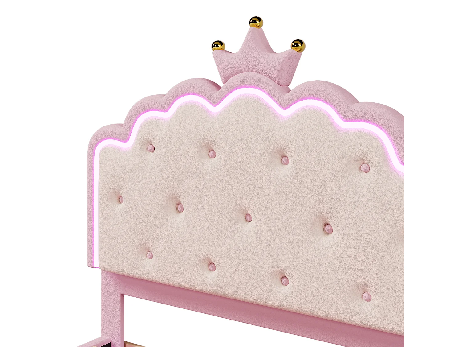 Letto imbottito 140x200 cm con LED - Materiale pelle PU - con rete a doghe - Rosa