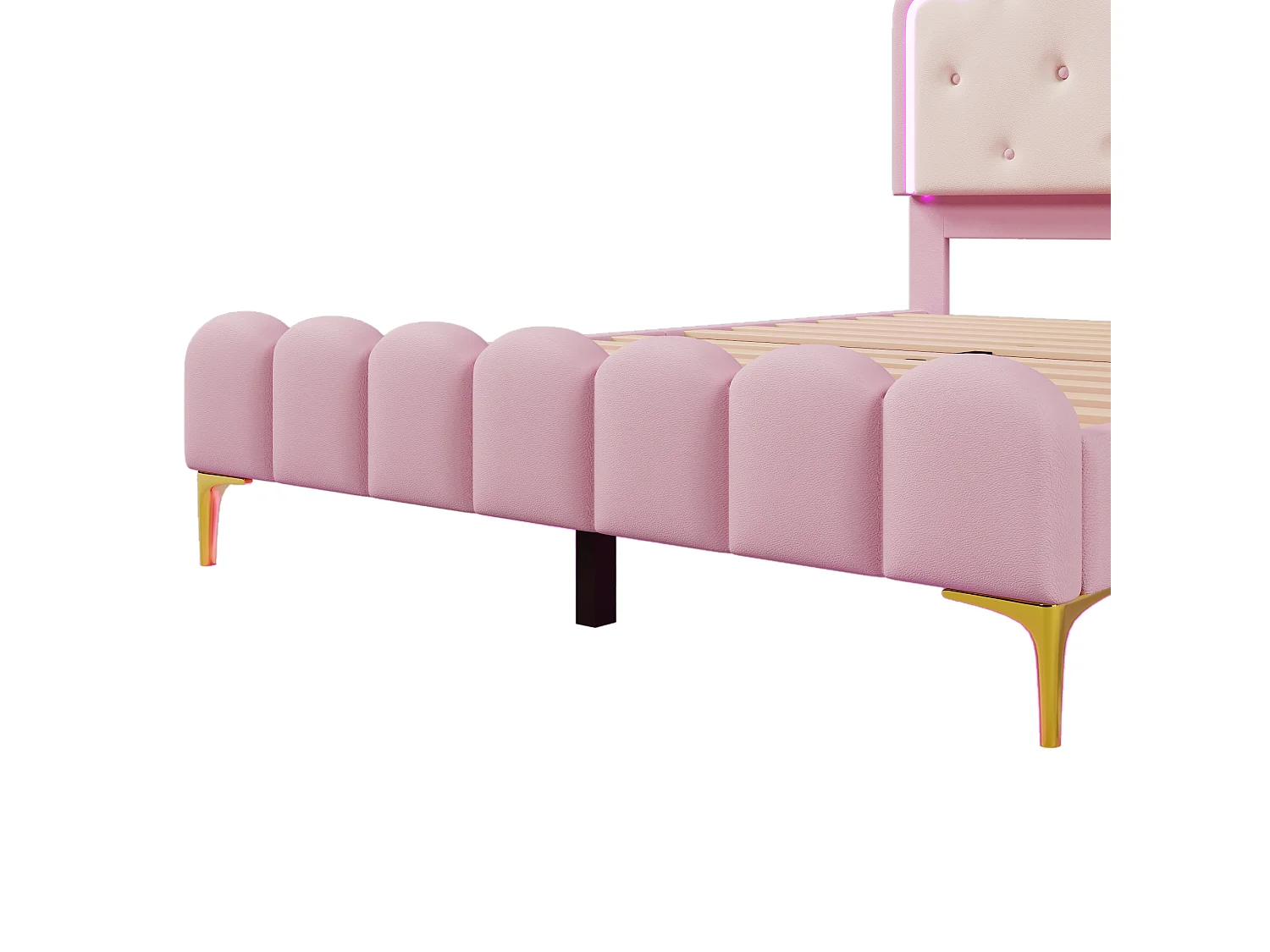 Letto imbottito 140x200 cm con LED - Materiale pelle PU - con rete a doghe - Rosa