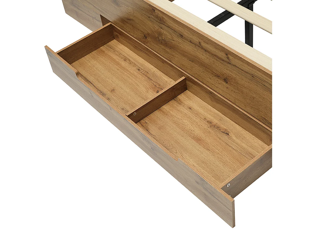 Volwassen bed 160×200cm in hout + MDF - met leeslampje + oplaadpunten - met lattenbodem - Naturel