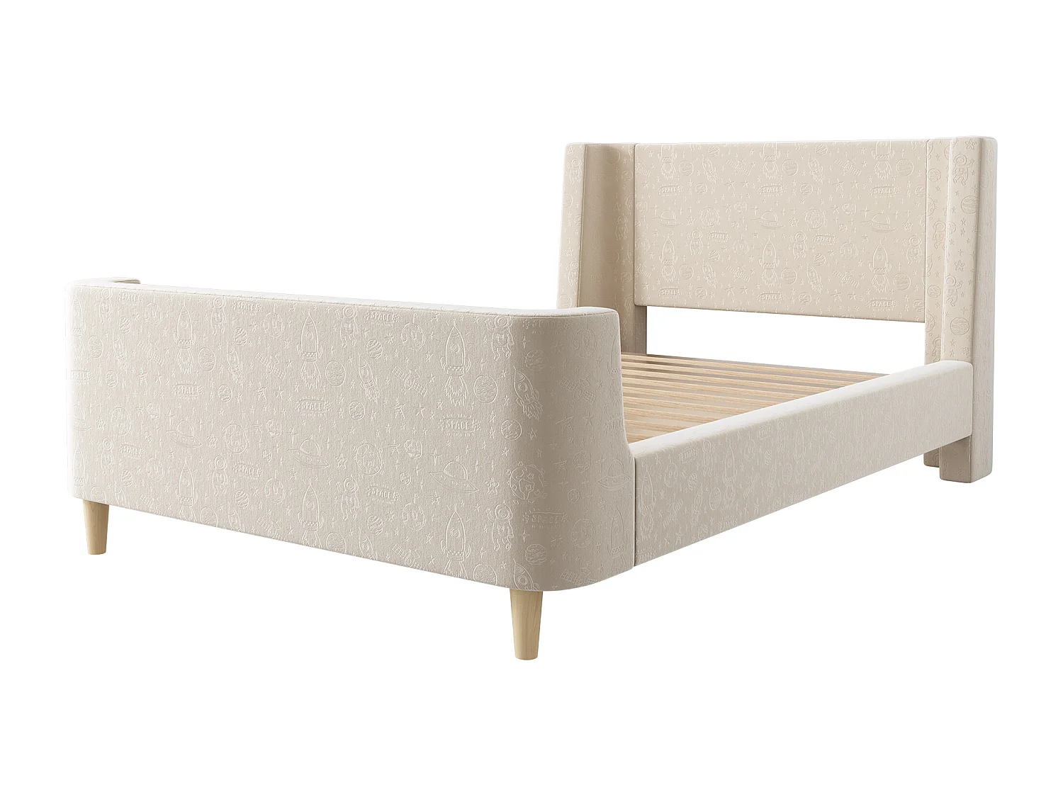 Lit enfant 90x200 cm capitonné en velours Beige (matelas non inclus)