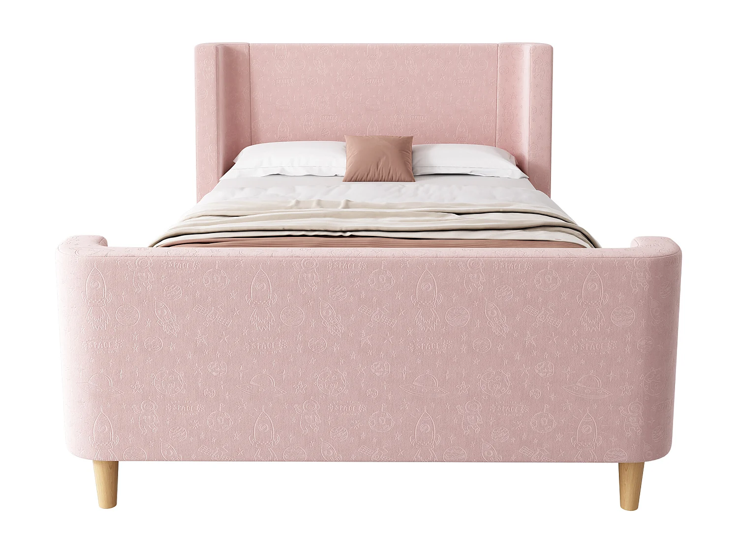 Kinderbed 90x200 cm opgevuld met roze fluweel (matras niet inbegrepen)