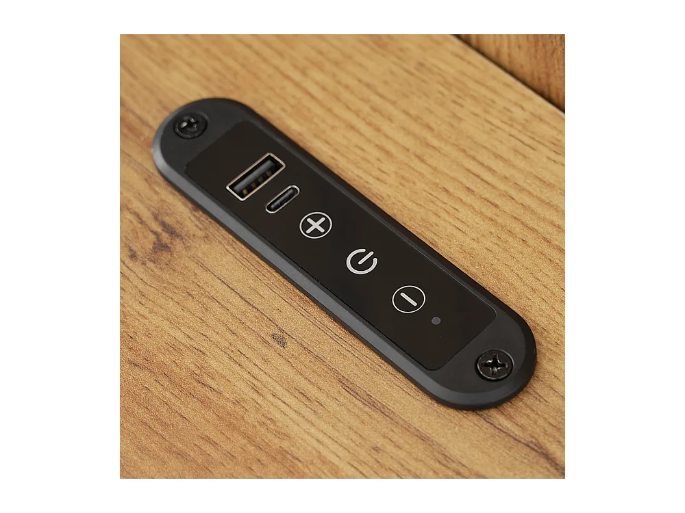 Lit adulte 160×200cm - avec liseuse + prises chargement + banquette de rangement - avec sommier en métal - Naturel