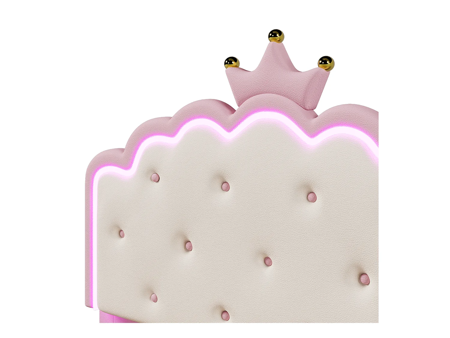 Cama estofada 140x200 cm em imitação de pele - com LED e base de ripas - Rosa