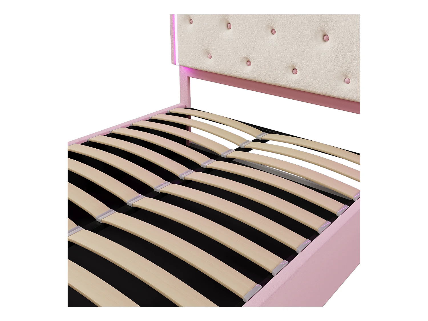 Cama estofada 140x200 cm em imitação de pele - com LED e base de ripas - Rosa