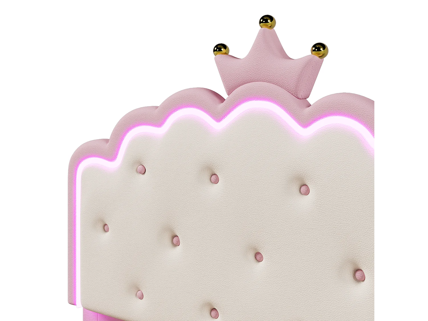 Cama estofada 140x200 cm em imitação de pele - com LED e base de ripas - Rosa