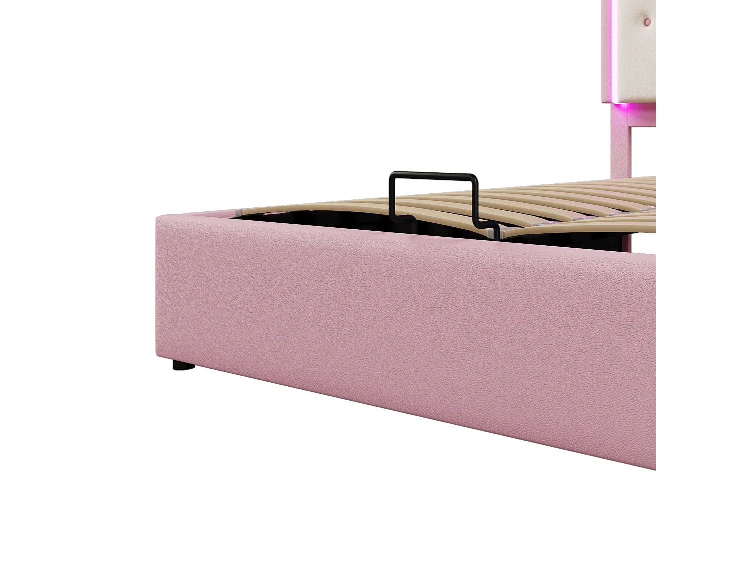 Cama estofada 140x200 cm em imitação de pele - com LED e base de ripas - Rosa