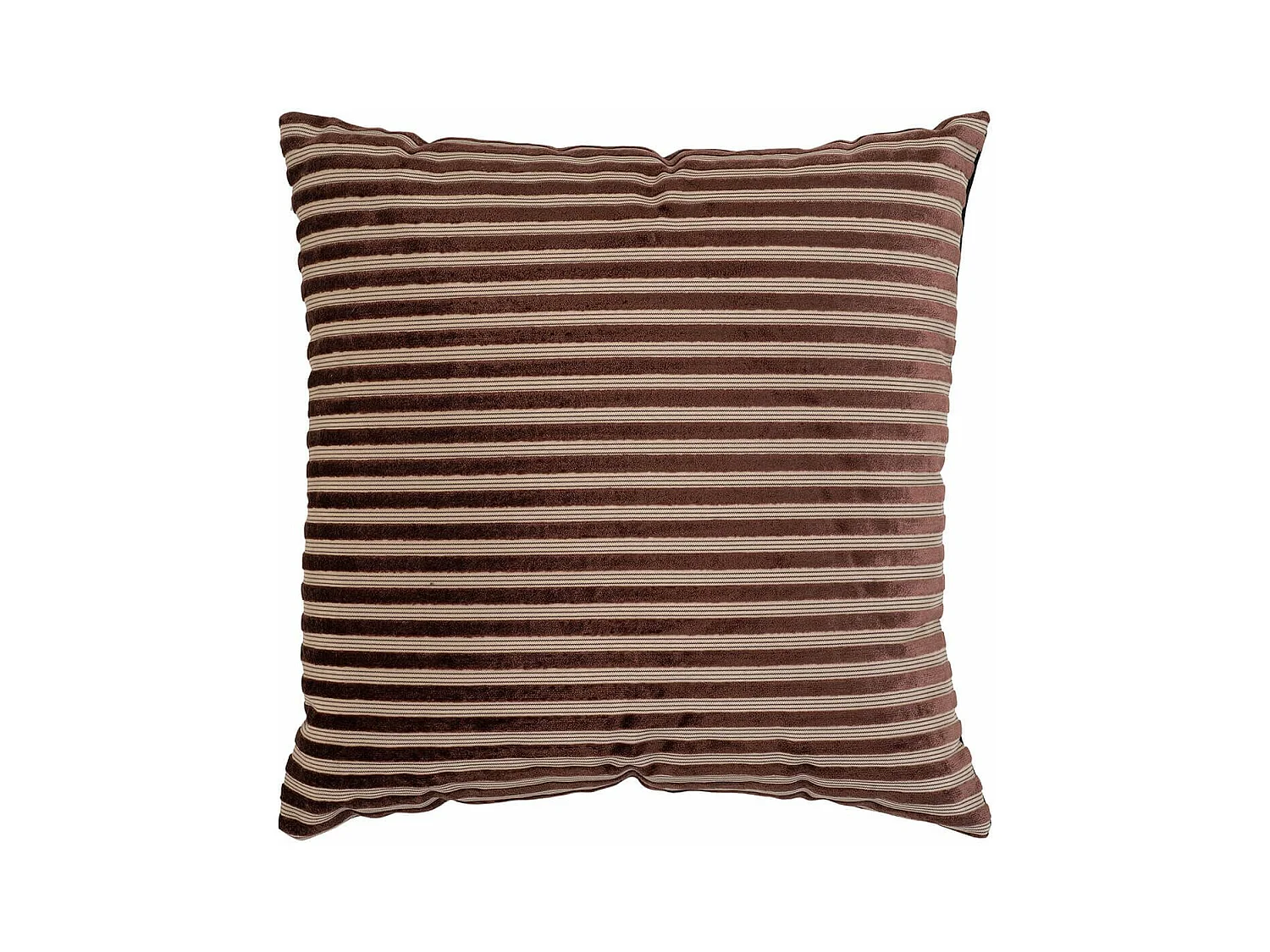 MILENE - Coussin Déco Carré Recto Rayé Velours Marron et Verso Noir