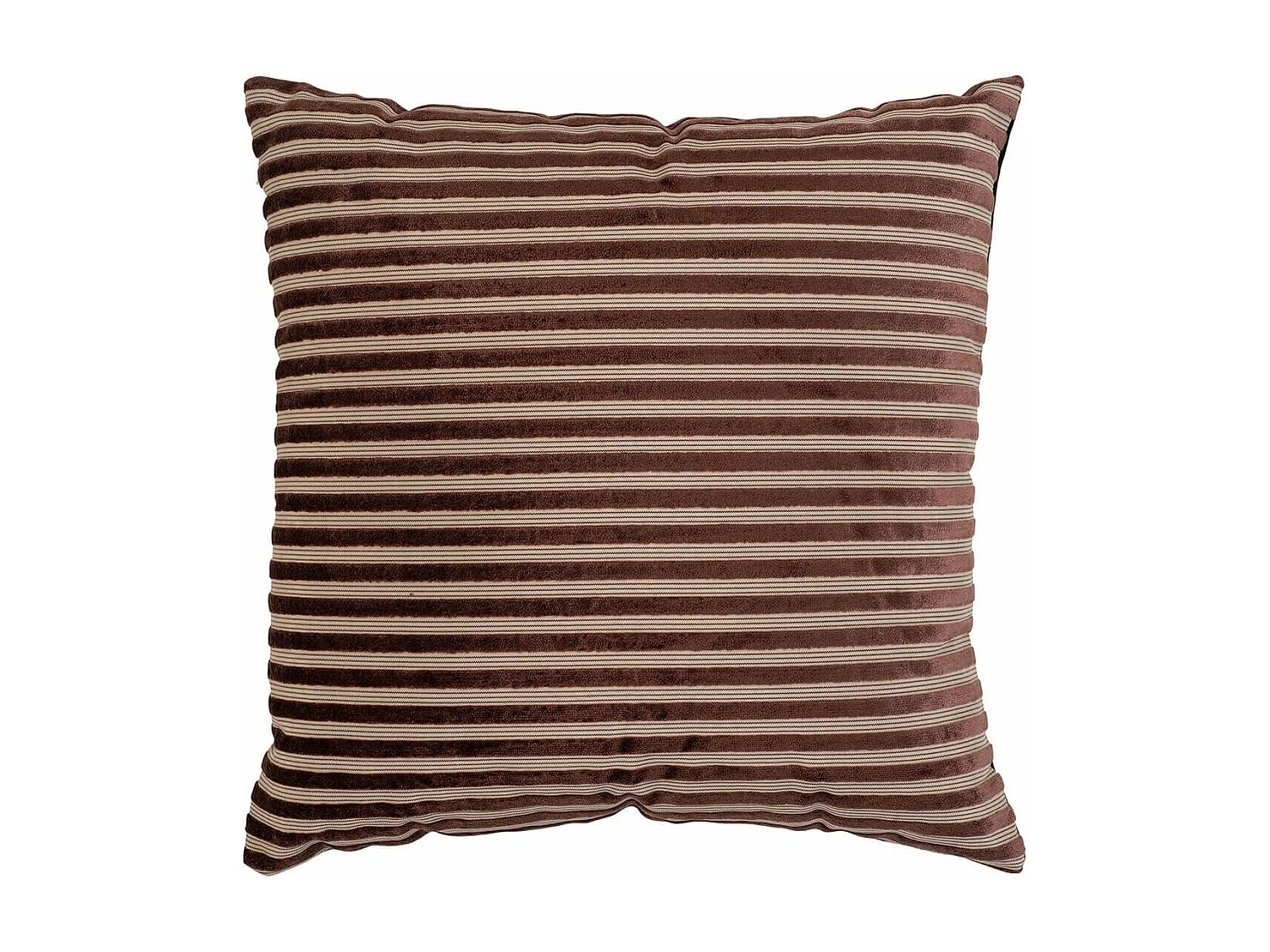 MILENE - Coussin Déco Carré Recto Rayé Velours Marron et Verso Noir