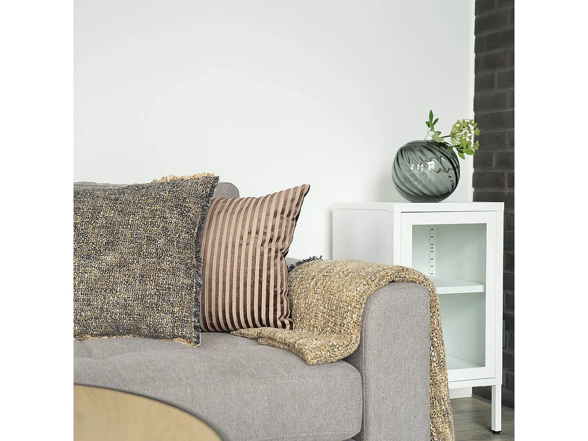 MILENE - Coussin Déco Carré Recto Rayé Velours Marron et Verso Noir