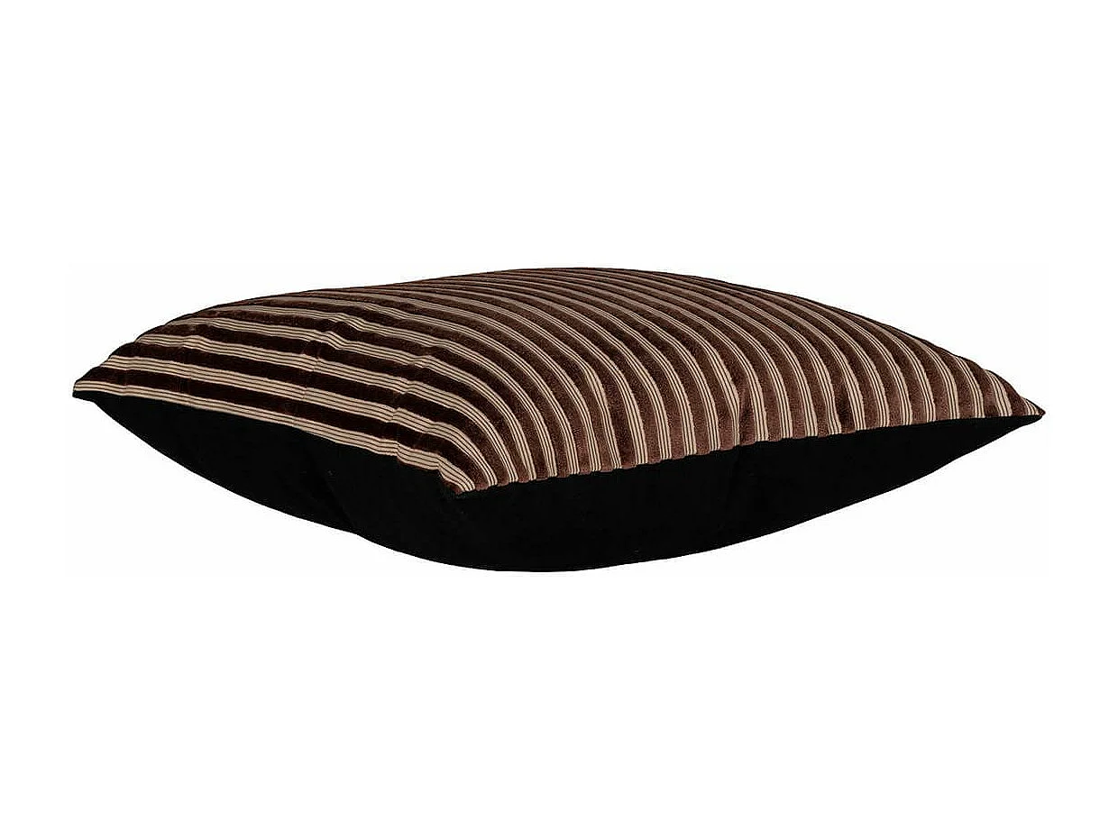 MILENE - Coussin Déco Carré Recto Rayé Velours Marron et Verso Noir