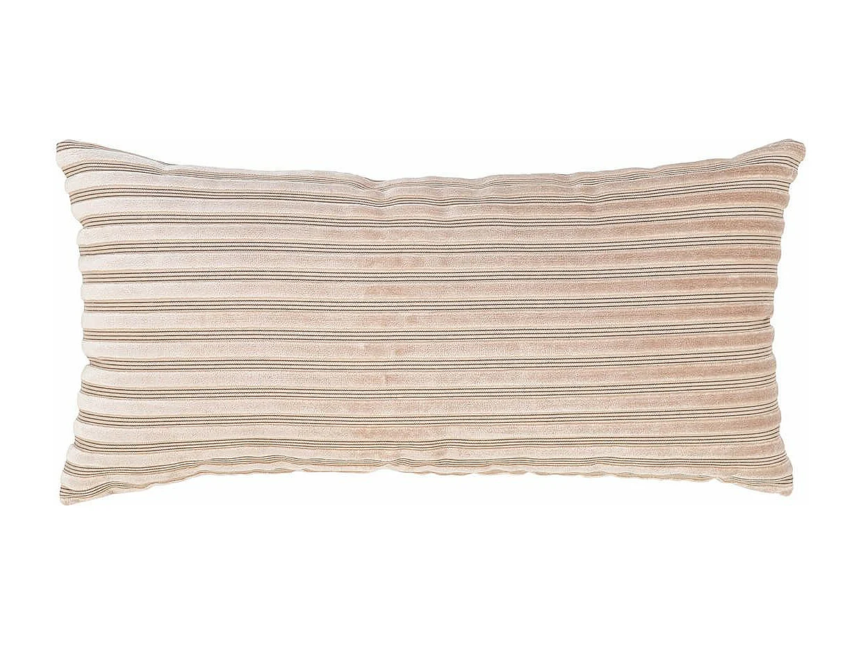 MILLA - Coussin Déco 60x30 cm Recto Rayé Velours Beige et Verso Noir