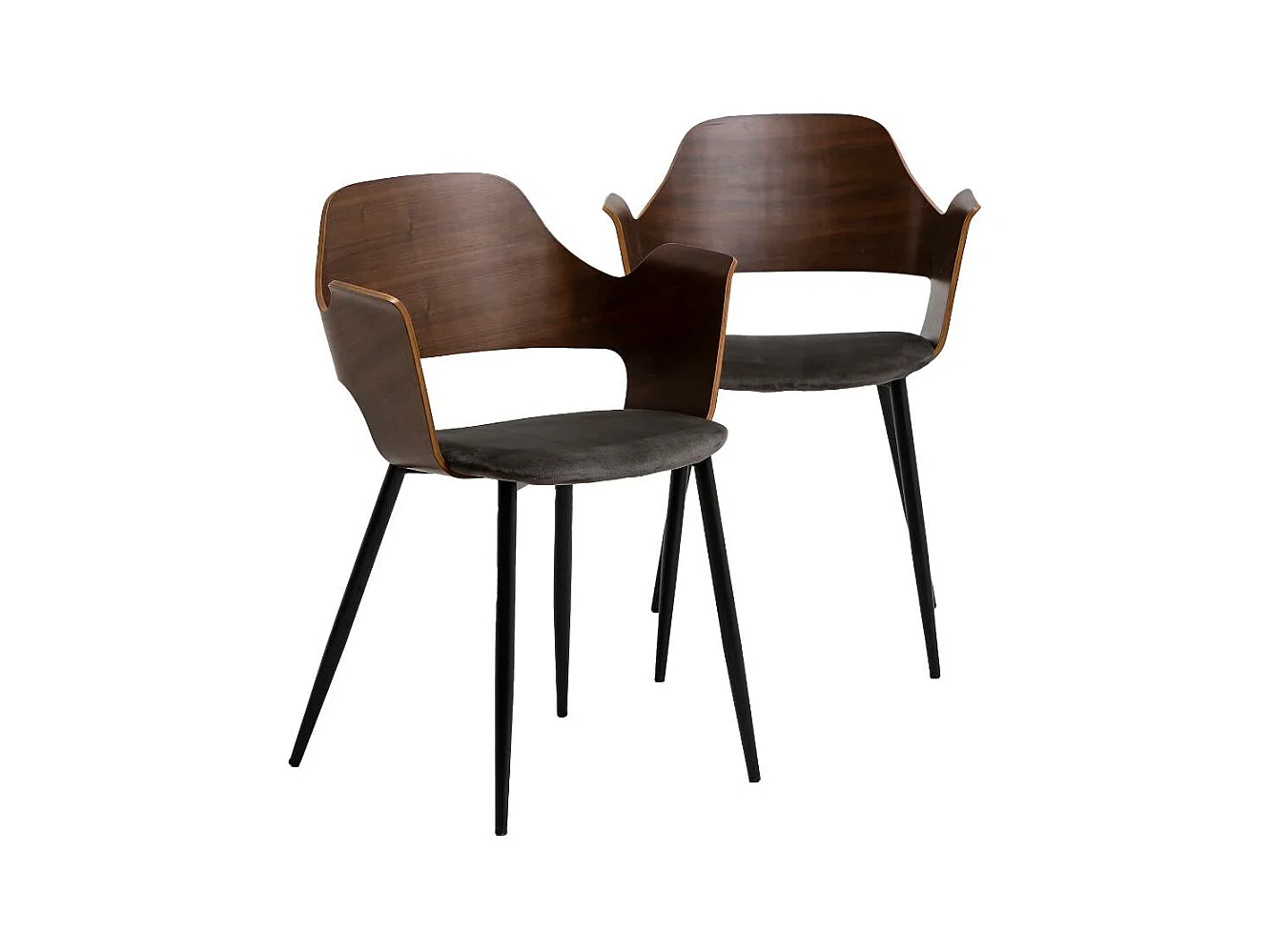 Chaise en bois foncé et velours gris Florence (lot de 2)