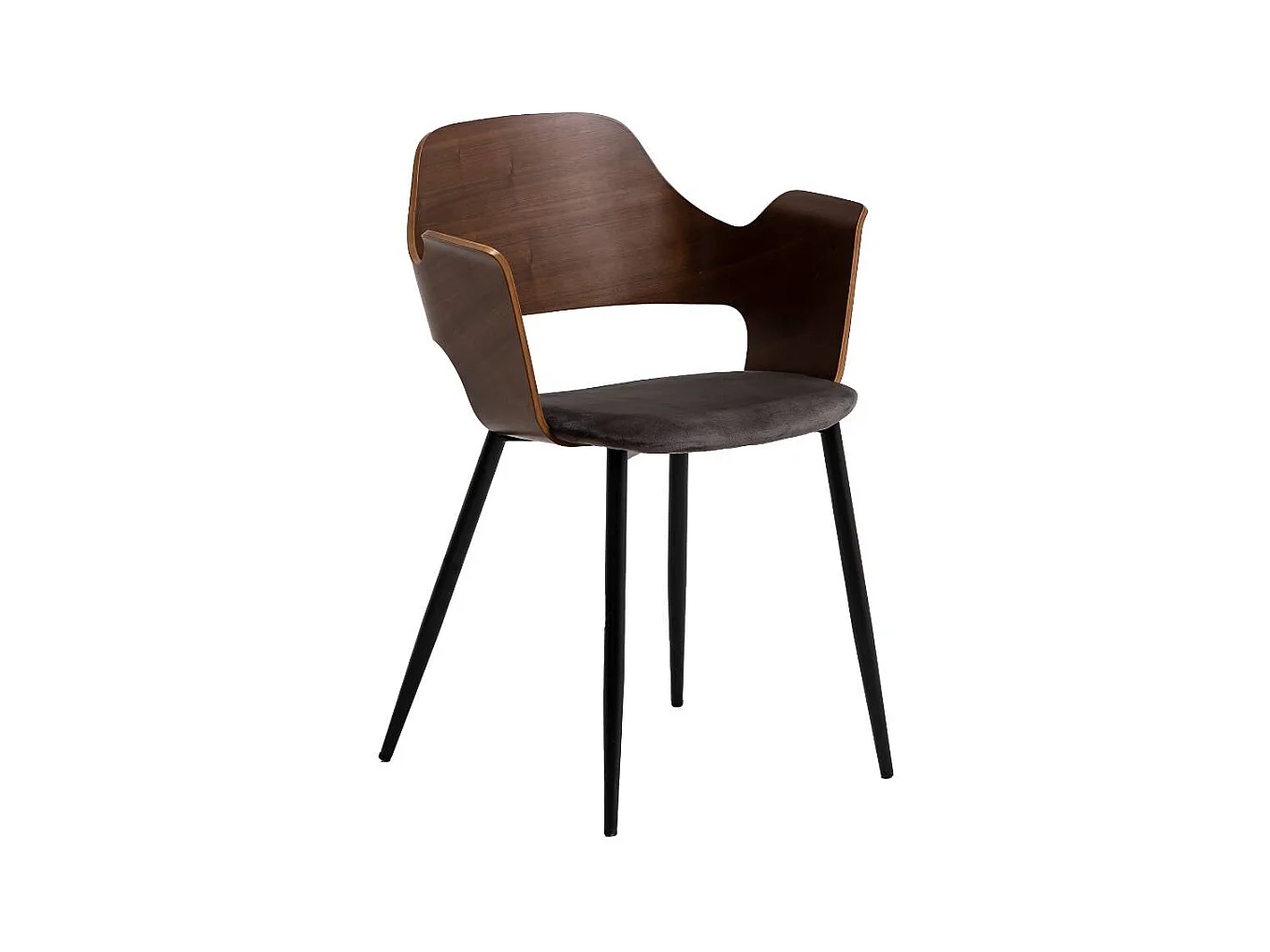 Juego de 2 sillas de contrachapado de nogal y terciopelo Florence con reposabrazos