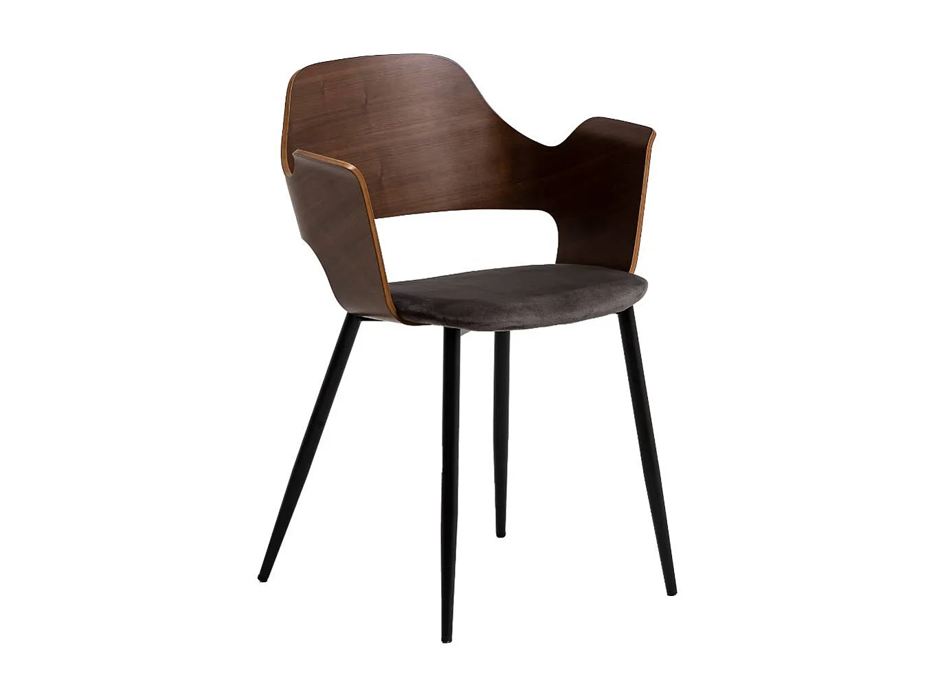 Chaise en bois foncé et velours gris Florence (lot de 2)