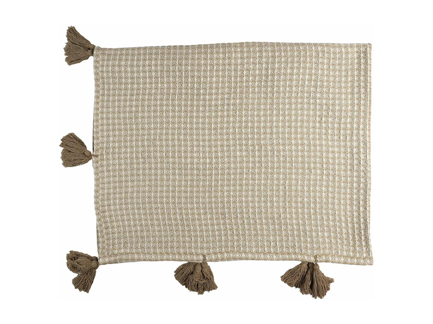 Plaid nid d'abeille et pompom collection SUZANNA 125x150 cm beige et taupe