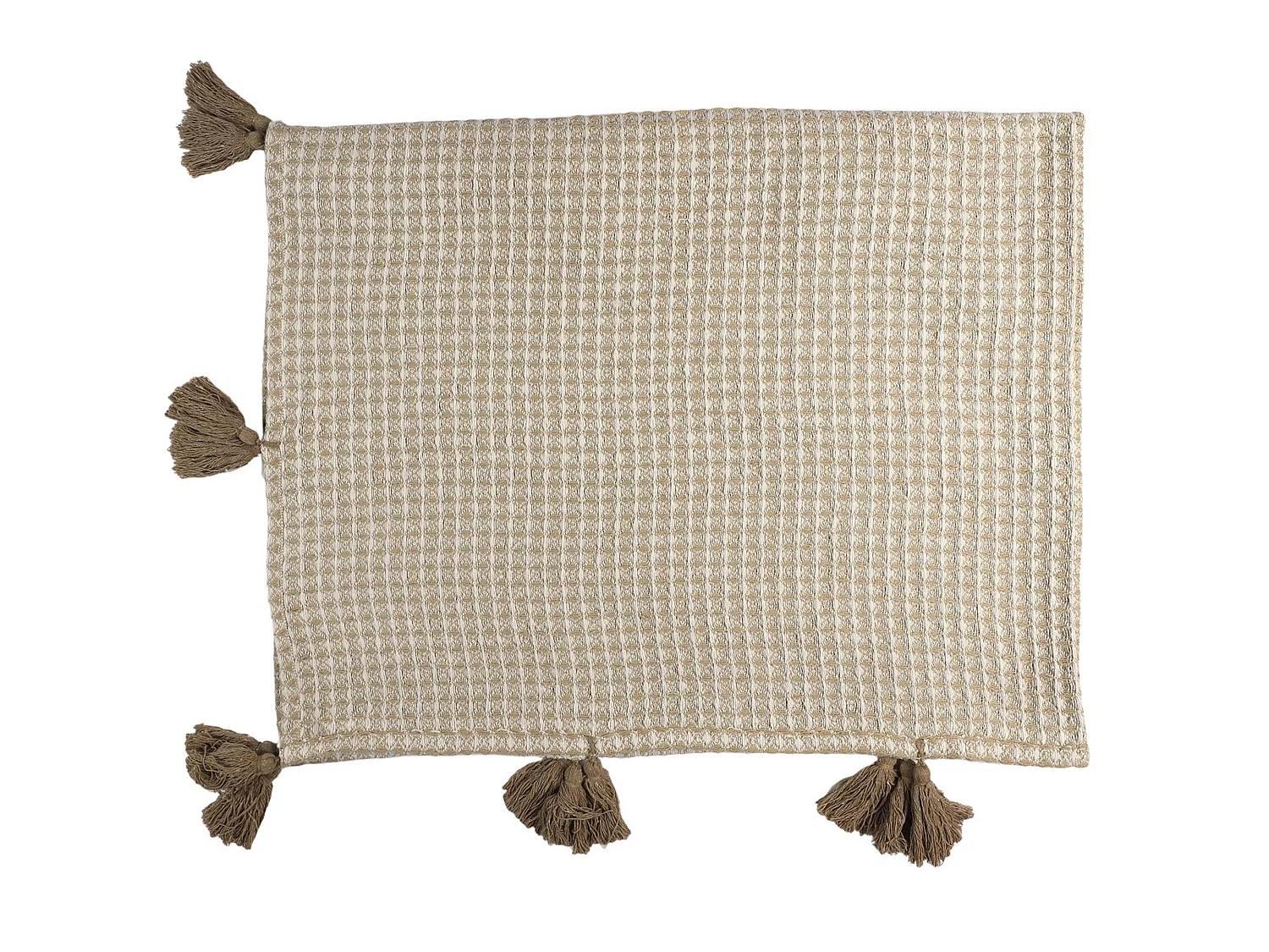 Plaid nid d'abeille et pompom collection SUZANNA 125x150 cm beige et taupe
