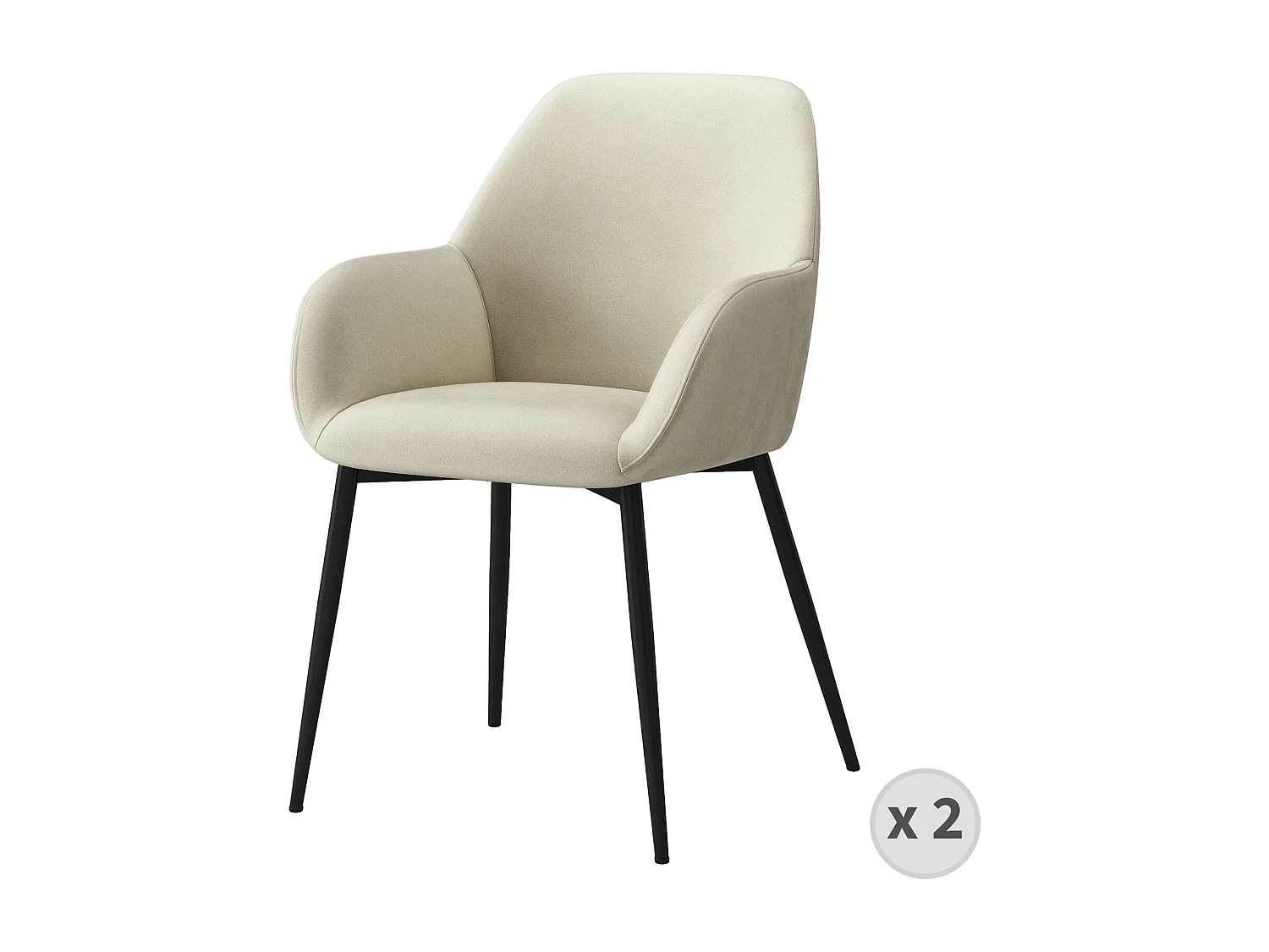 GABIN-Poltrona da tavolo beige e metallo nero (x2)