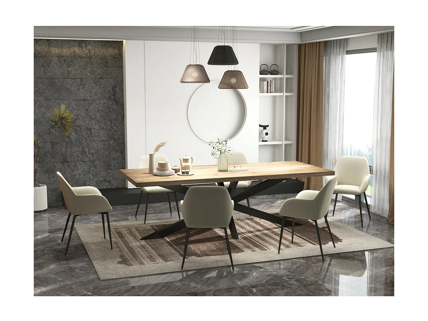 GABIN-Poltrona da tavolo beige e metallo nero (x2)